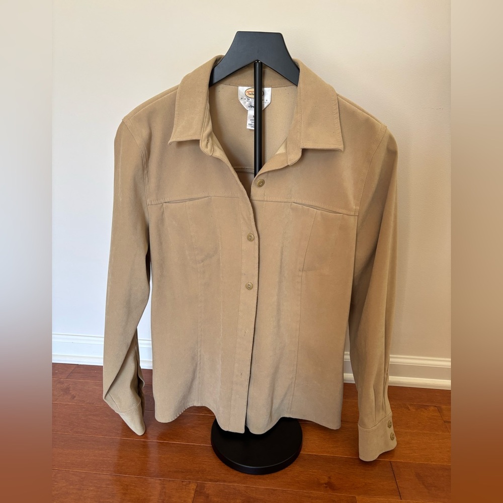 Talbots Petites Women's MP‎ Stretch Button Down Shirt Tan